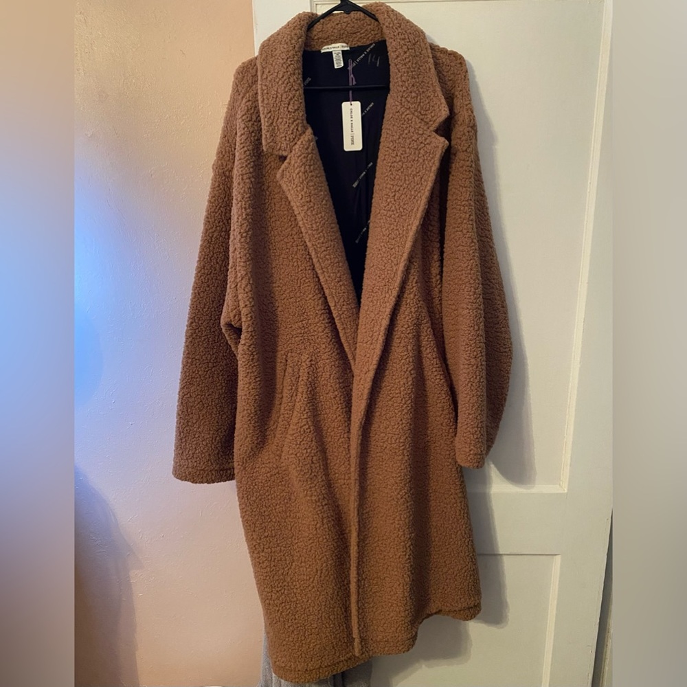 Victoria’s Secret Pink Chlo Long Sherpa Trench Coat Color Camel Size Large NWT